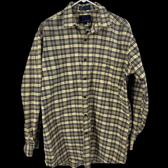 Lucchese 1883 Mens Tan Plaid Long Sleeve Western Button Down Shirt Large- Cotton - Picture 2 of 8